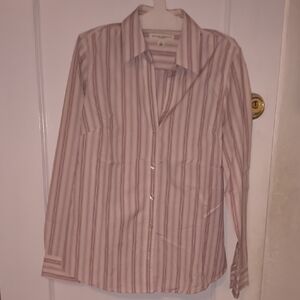 Banana Republic | Women's Pink and White Striped Button Down Shirt